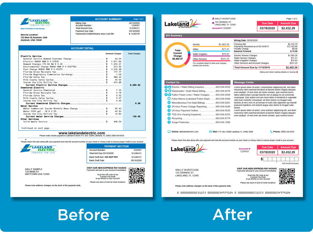 Lakeland Electric bill redesign before and after.