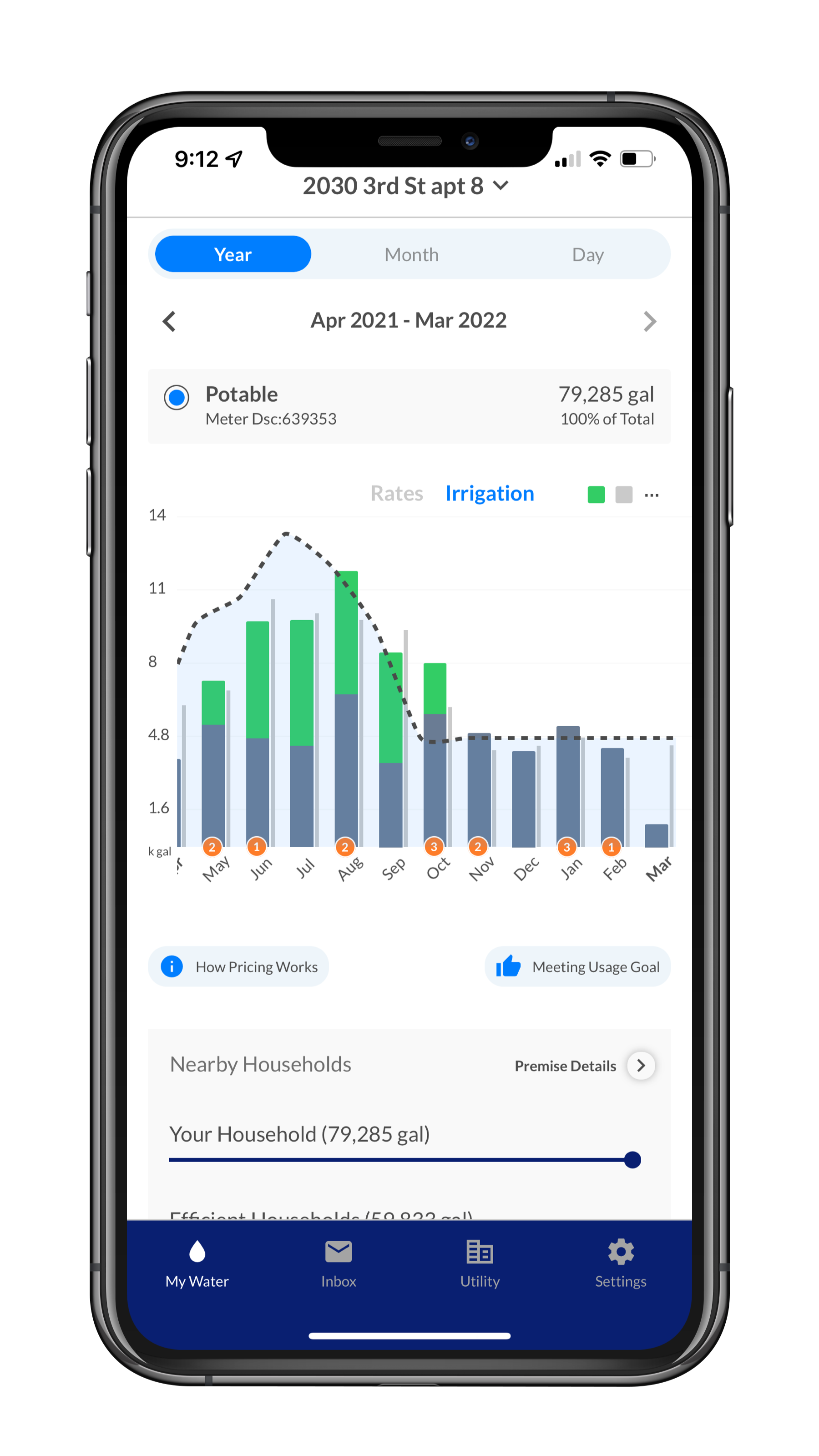 A home self-service customer portal on the KUBRA Dropcountr app.