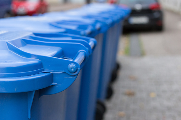 A row of trash cans.